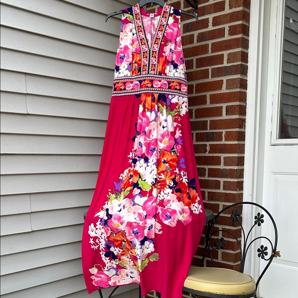Vibrant Fuchsia Floral Maxi Dress Woman’s size 16